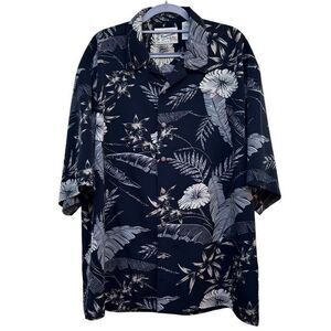 Reservoir Hawaiian Style Shirt Men's XL Black White Floral Tropical Button Front